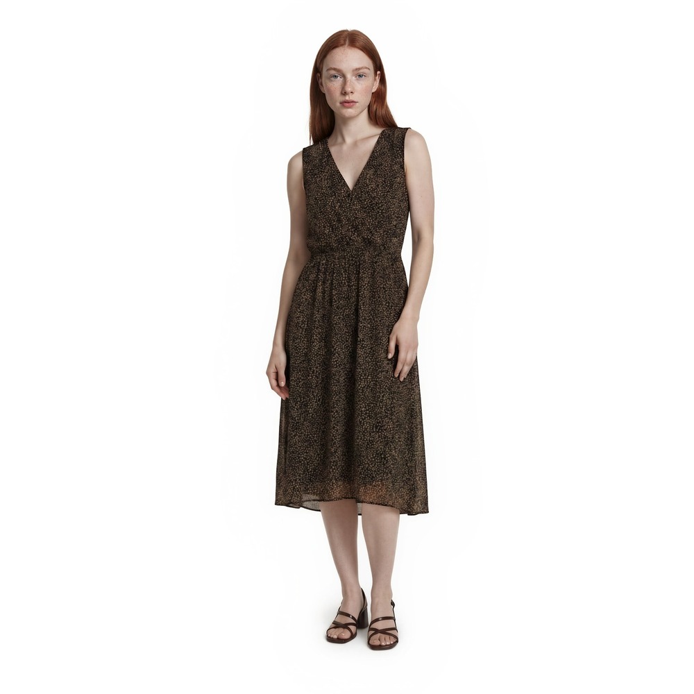 Talbots Midi Dress Womens Size 16 Brown 100% Silk Geometric Print Sleeveless